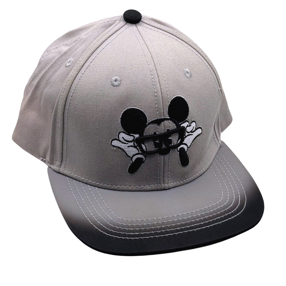 Disney‎ Parks Mickey Mouse Nerd Glasses Gray Snapback Hat Ombre Brim Adult Size
